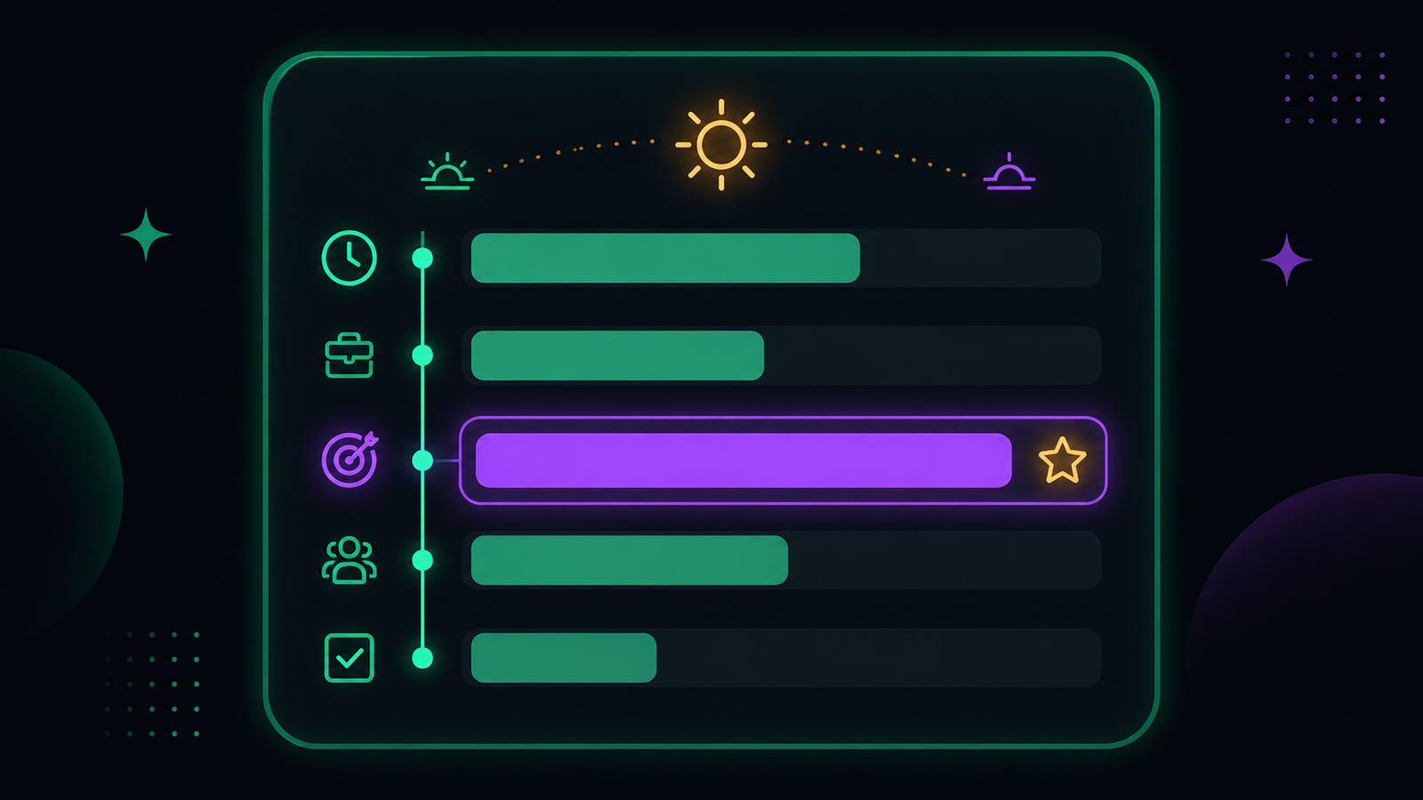 A glowing daily planner timeline with colored time-blocks, representing the best ADHD planner apps.