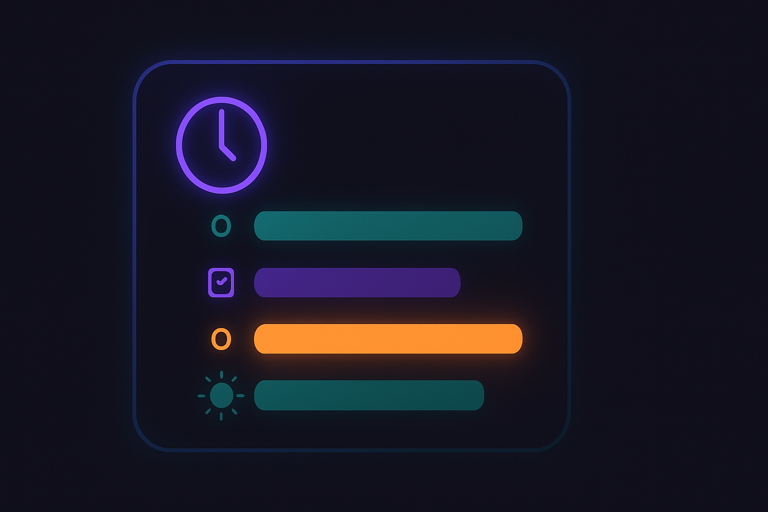 A glowing daily planner timeline with colored time-blocks, representing the best ADHD planner apps.