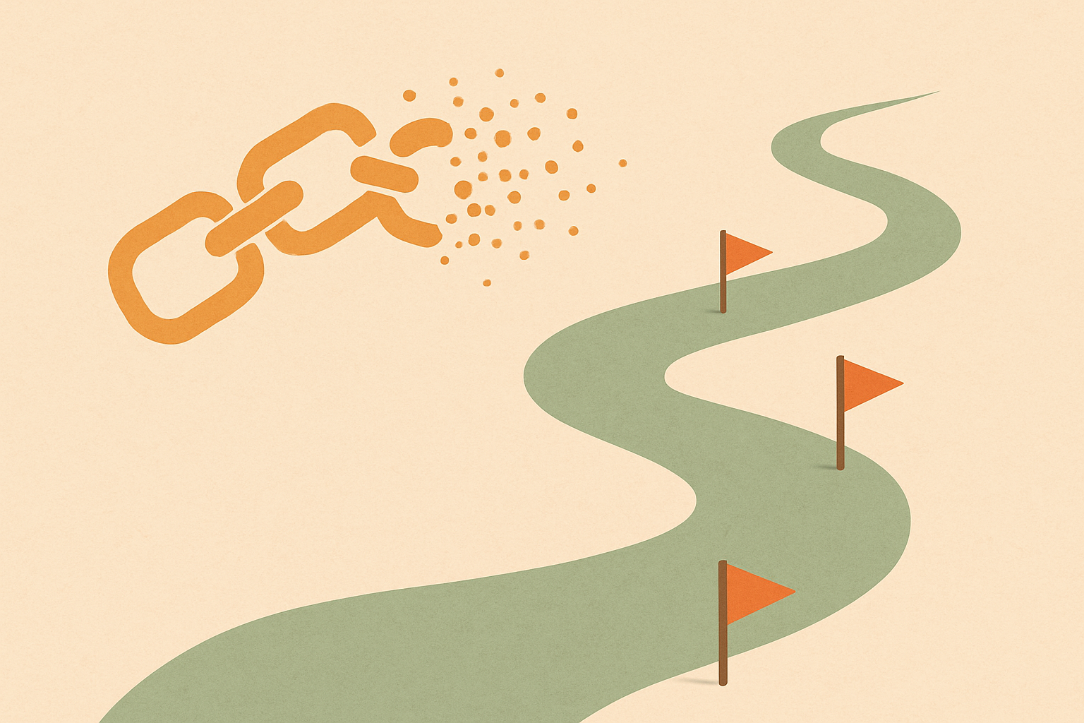 A broken streak giving way to a forgiving progress path, illustrating why standard and gamified habit trackers fail.