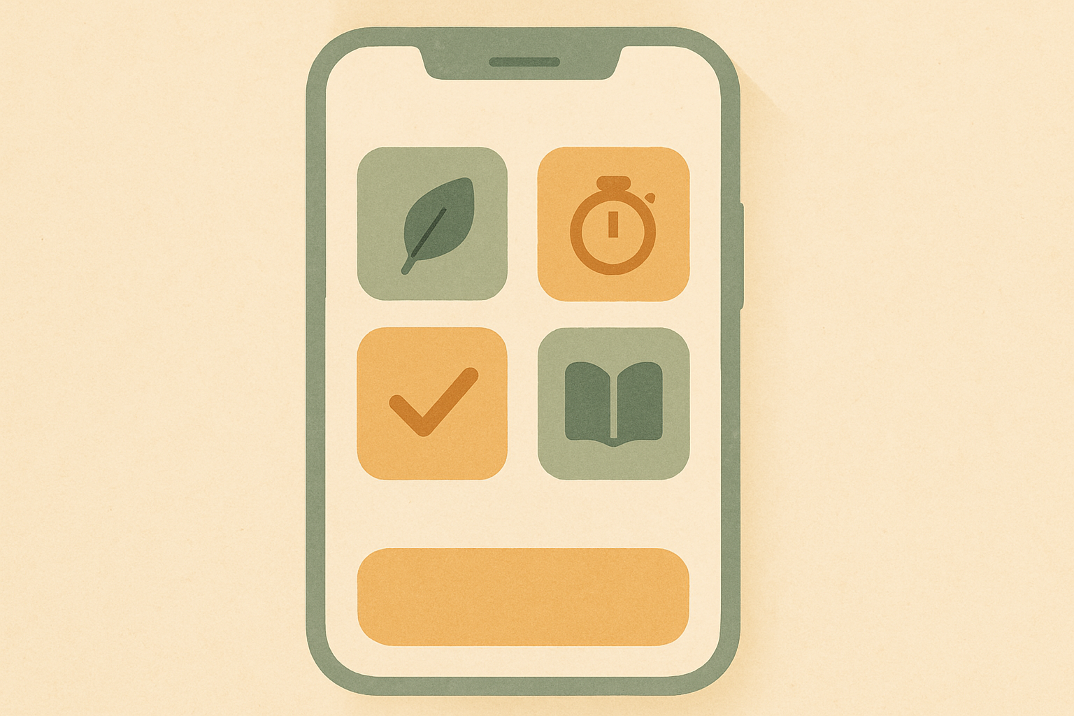 A phone showing a small grid of ADHD-friendly app tiles, representing the best apps for ADHD sorted by need.
