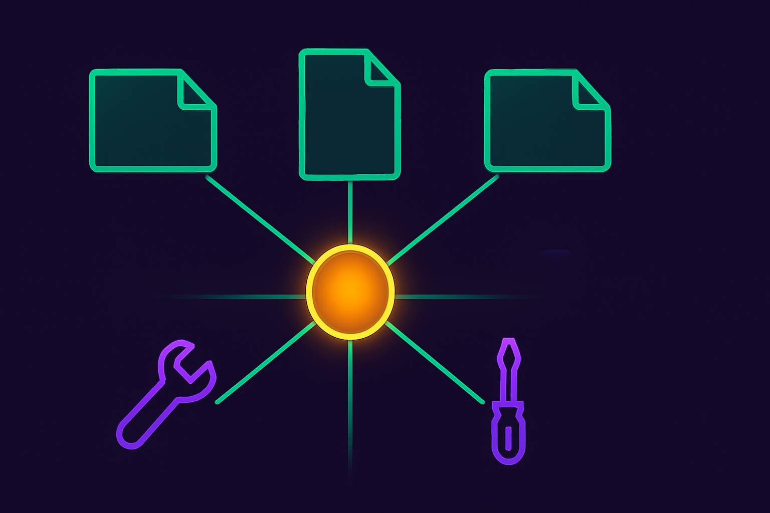 A central context hub feeding AI tools from shared plain files, representing an AI operating system.