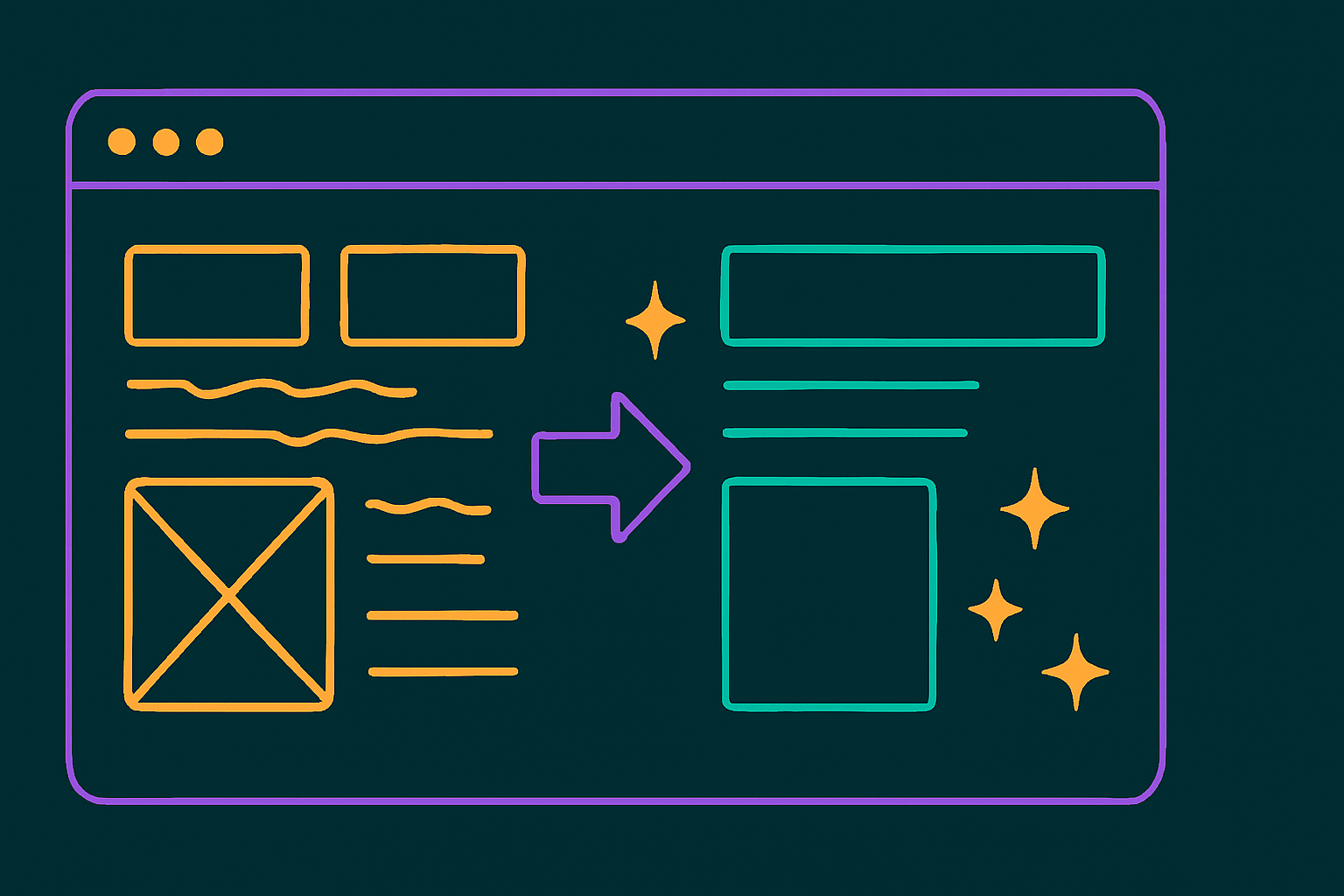 A website transforming from cluttered to clean, representing an AI website redesign.