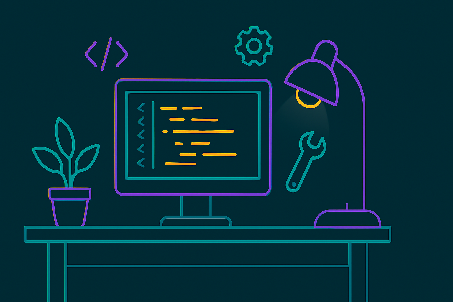 A tidy indie developer desk with code and a few tools, representing the indie iOS developer tools I use daily.