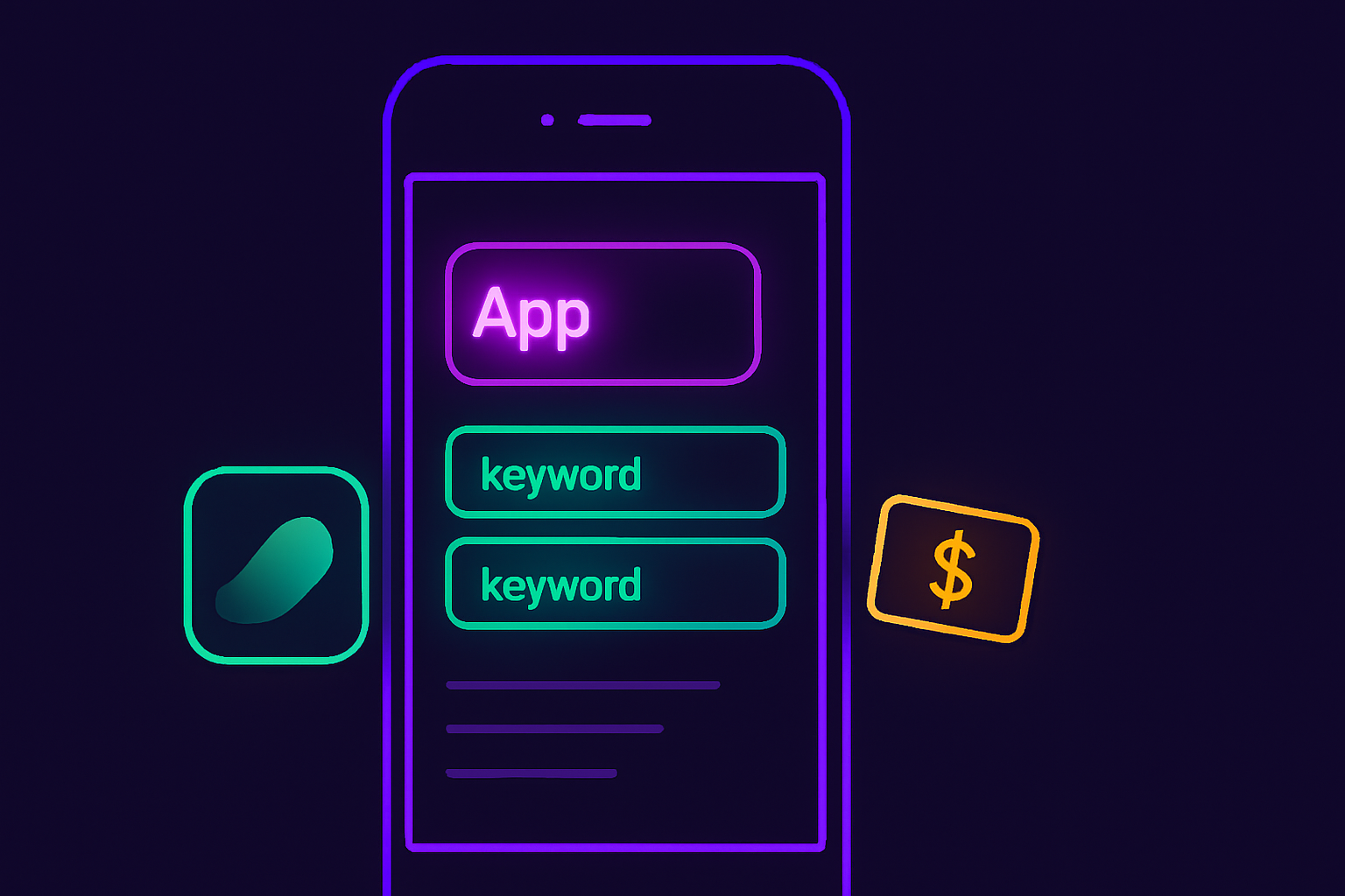 A phone showing App Store listing fields highlighted, representing app store optimization on a budget.