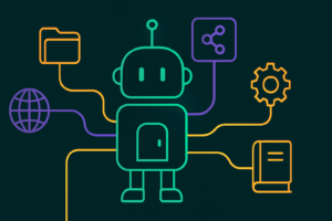 A robot connected to several labeled tools, illustrating a curated MCP server list.