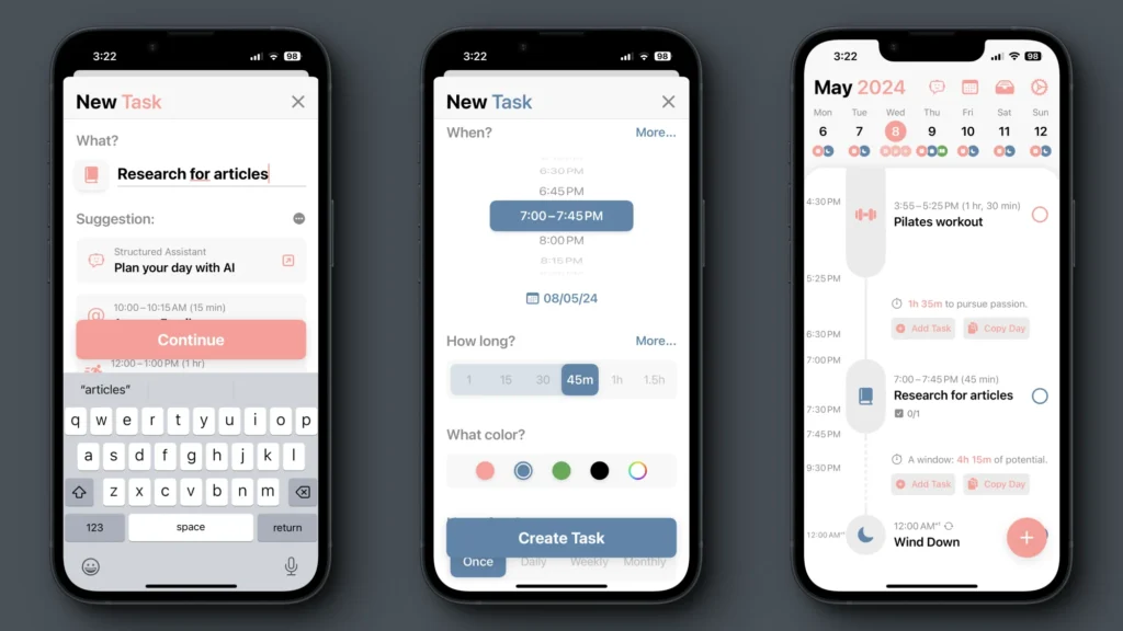 Structured app, an ADHD daily planner app that turns a messy task list into an ordered day schedule