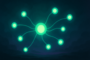 Claude subagents branching out as separate glowing threads from one central process