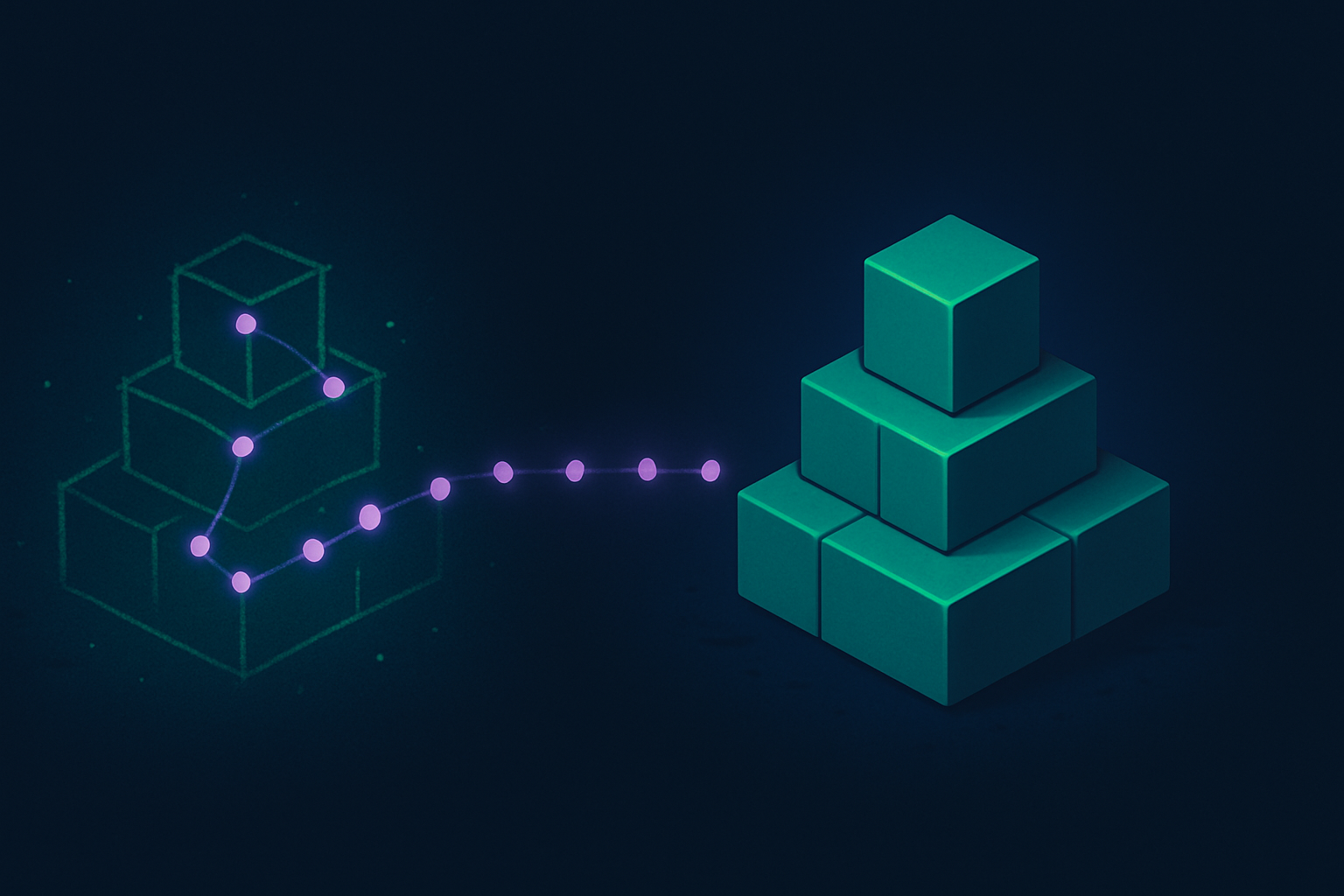 A sketch turning into a structured build through a sequence of checkpoints, showing a vibe coding workflow