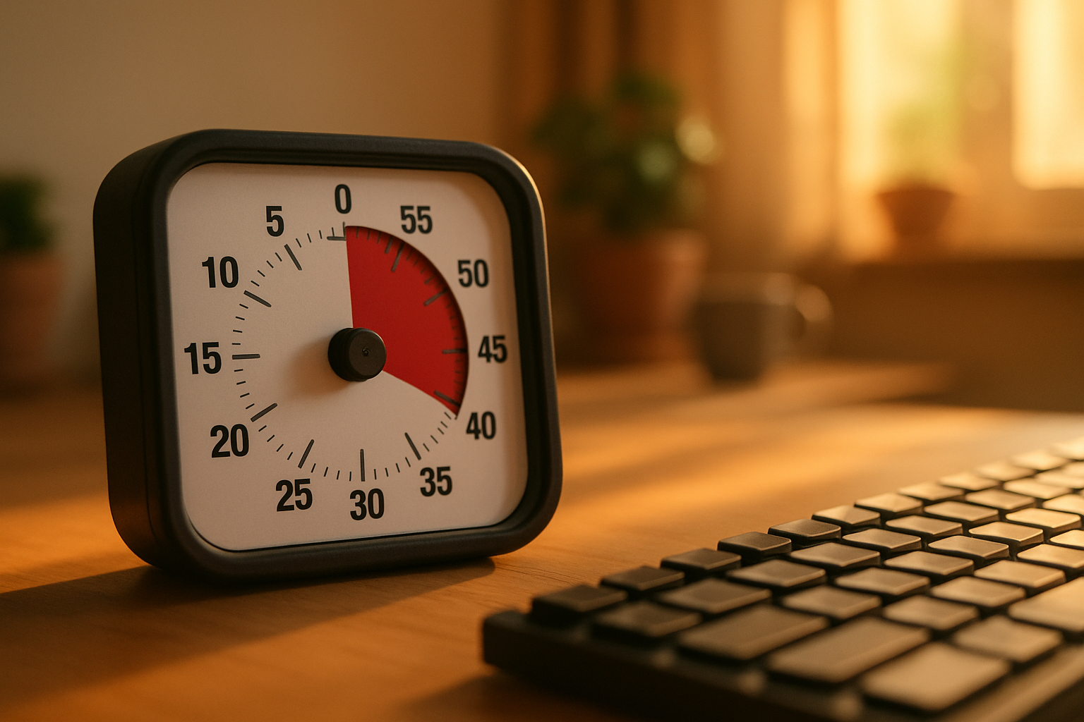 Close-up of a shrinking disc visual timer on a desk