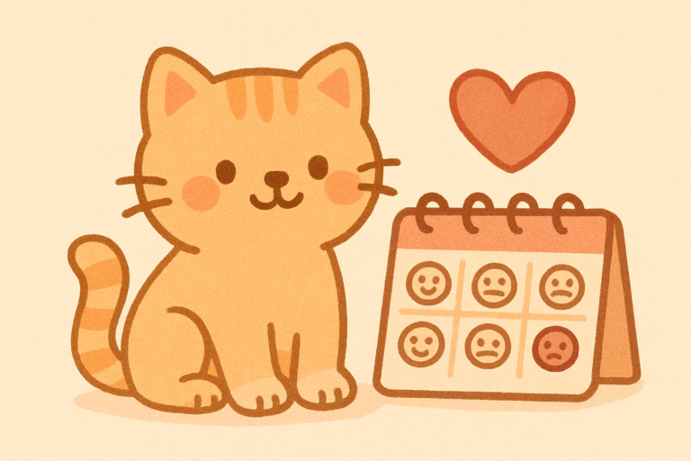 Cartoon cat character representing the Catzy self-care app's virtual pet