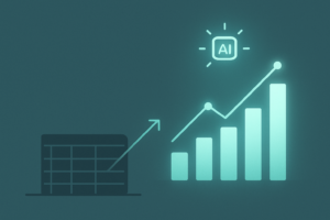 Illustration of an AI agent turning a spreadsheet into charts for data analysis