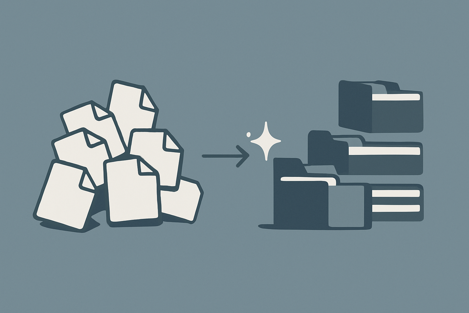 Illustration of an AI file organizer sorting messy files into neat folders