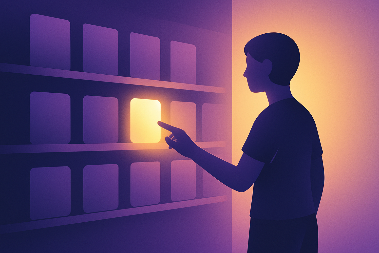 Illustration of browsing a digital library of AI prompts