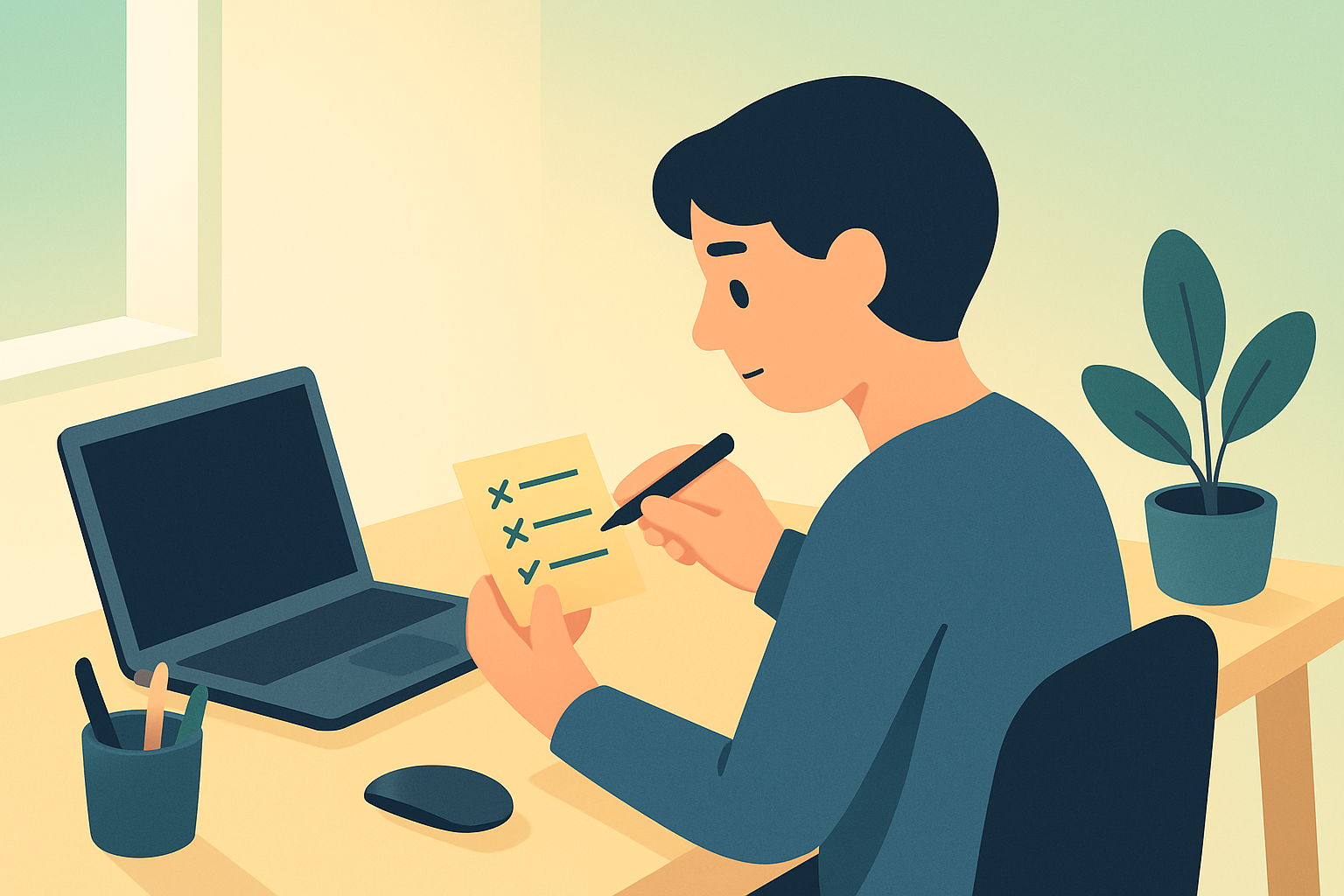 Illustration of a focused morning task list