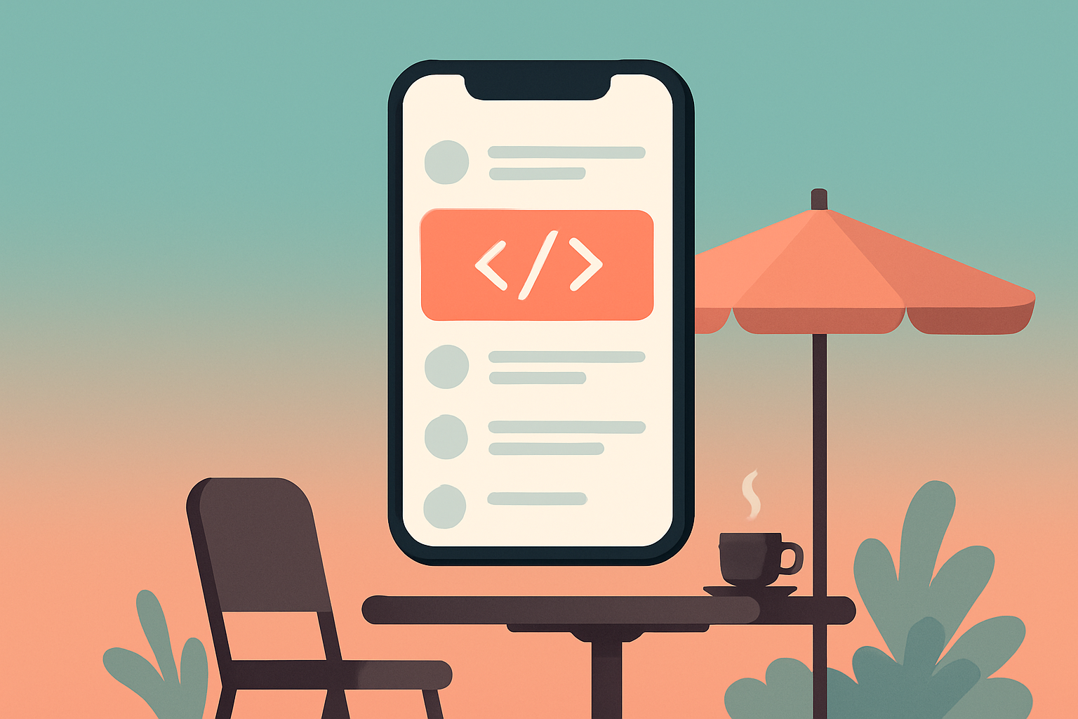 Illustration of opening the code feature in a mobile app menu