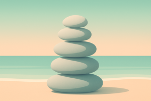 Illustration of five balanced pillars representing a self-care framework