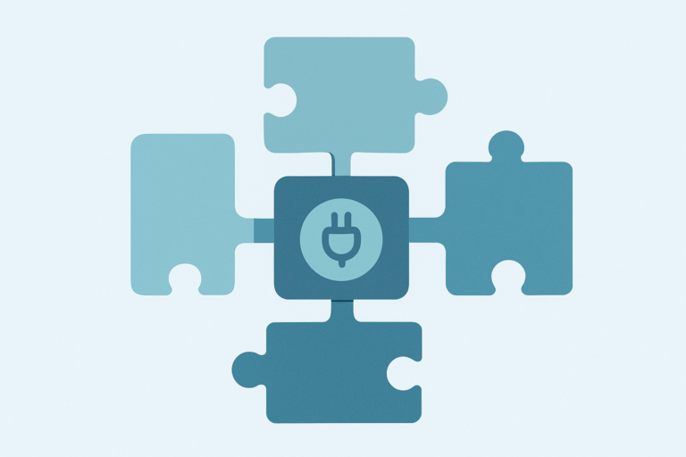 Illustration of plugin modules connecting to a central hub, representing Claude Cowork plugins