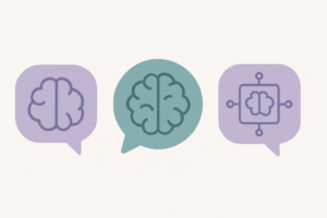 Three abstract chat bubble icons representing AI assistant memory comparison