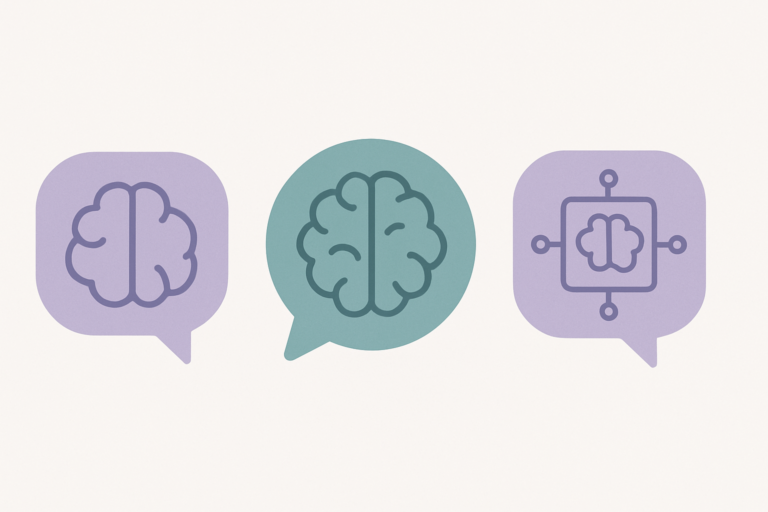 Three abstract chat bubble icons representing AI assistant memory comparison
