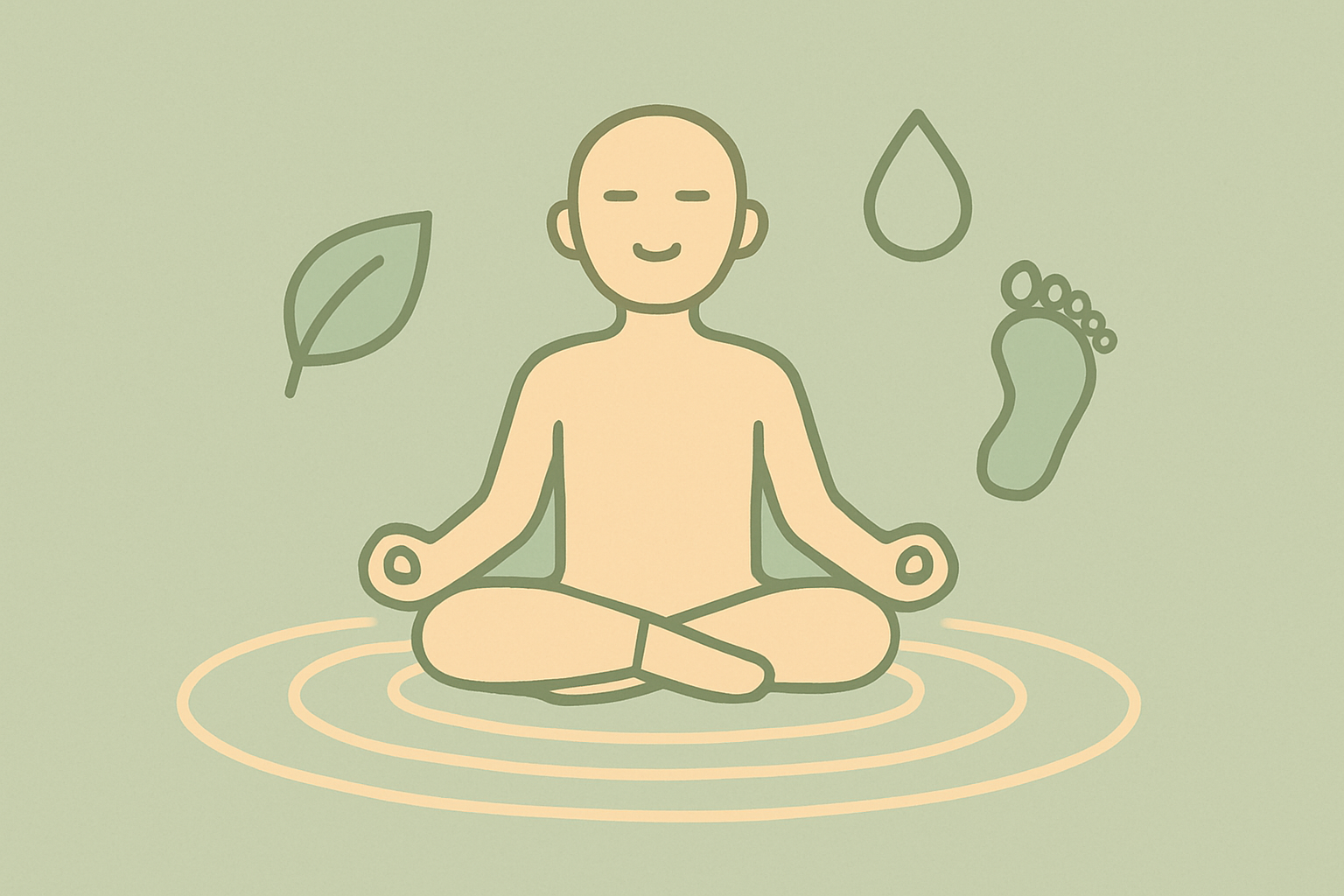Illustration of a calm figure surrounded by grounding symbols representing anxiety coping techniques