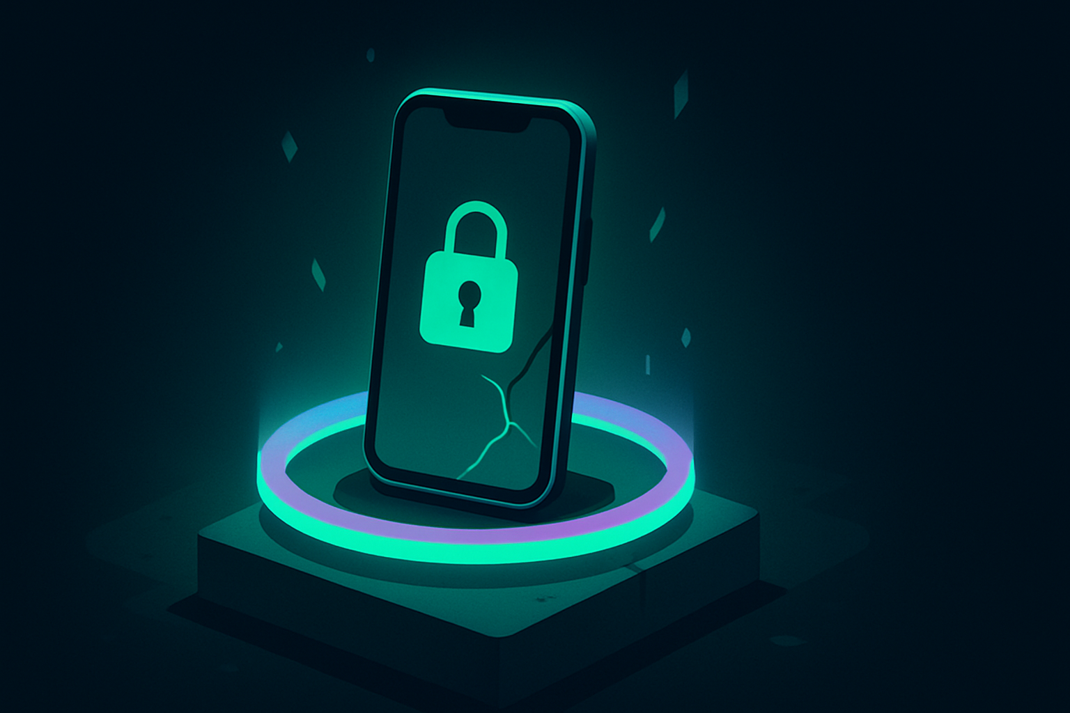 Locked phone inside a glowing containment ring, representing a gamified focus timer session