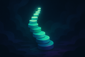 A rising stack of glowing tokens illustrating how AI token cost compounds with every step