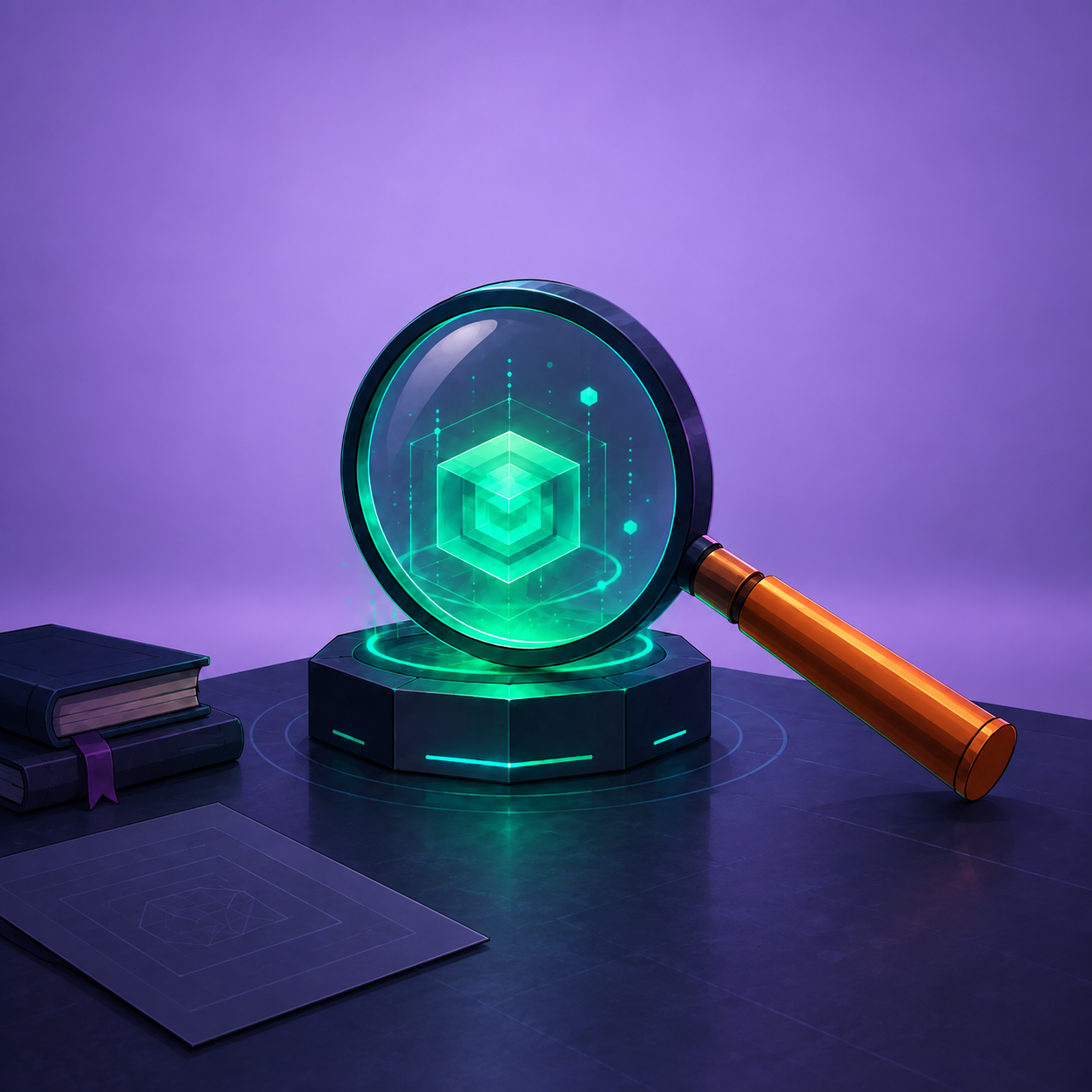 Third browser result in a square canvas, with the complete magnifying glass and pedestal below a large area of lavender backdrop.